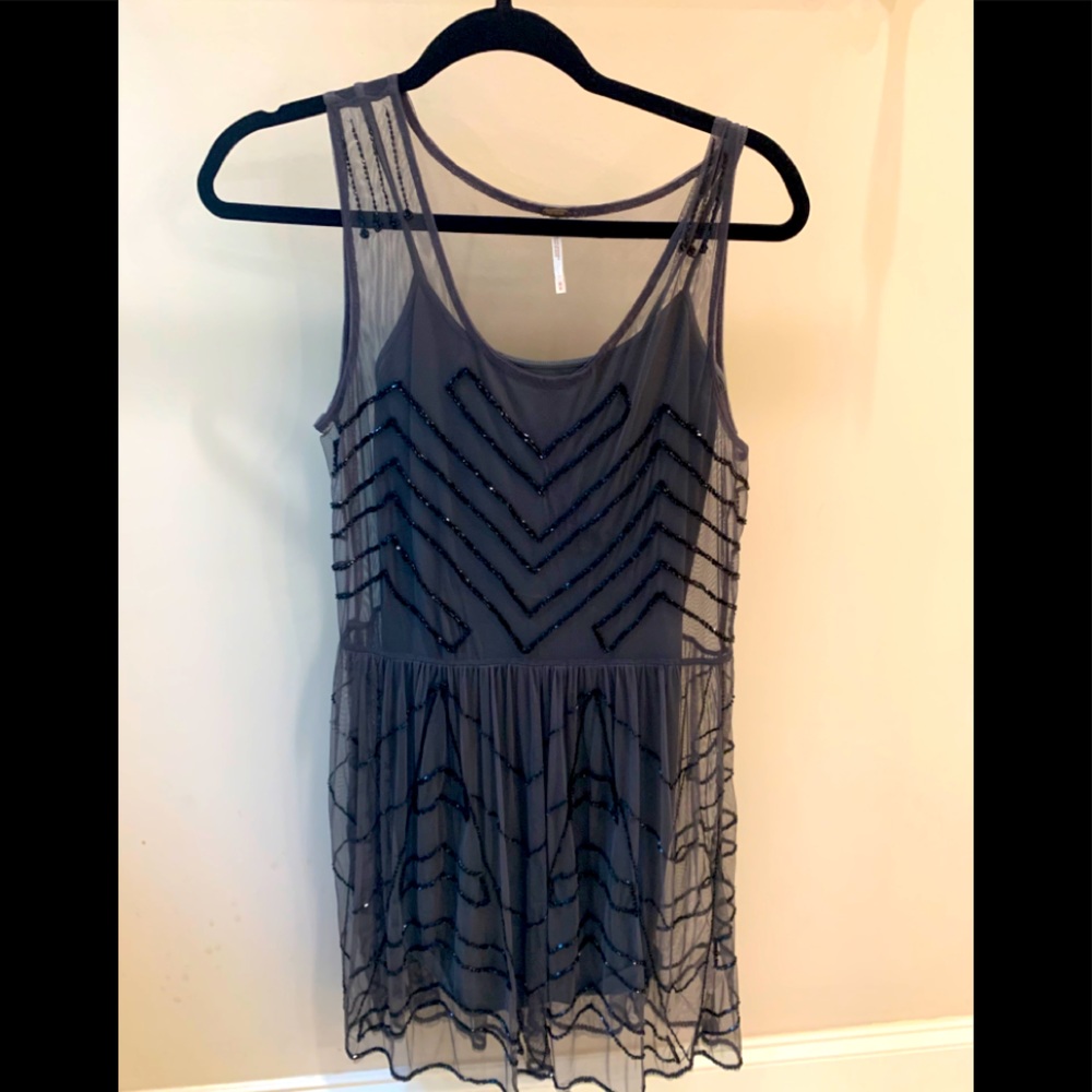 Free People Gray Beaded Shear Dress